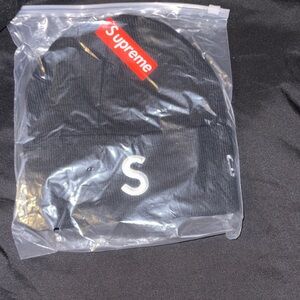 Supreme Black Knit Hat with White Logo